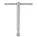 A silver t-shaped tool with a long cylindrical end.