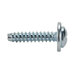 A close-up of a metal screw with a white background.