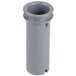 A close-up of a gray plastic pipe with a hole in it.