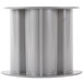 A close up of a gray plastic spool with three holes.
