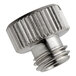 A silver metal threaded nut.