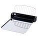 A metal crumb tray with a wire rack for a Waring conveyor toaster.