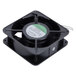 A black square fan with a green circle on it.