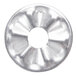 A silver metal splash guard disc with a hole in the center.