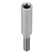 A stainless steel threaded rod with a nut on the end.