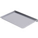 A close-up of a metal tray with a silver finish.
