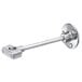 A chrome-plated metal wall bracket with a metal rod for Fisher pre-rinse risers.