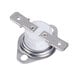A close-up of a white metal Waring thermo switch plate with two screws.