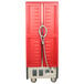 A close-up of a red Metro C5 heated holding and proofing cabinet.