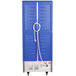 A blue Metro C5 holding and proofing cabinet with a clear door and silver accents.