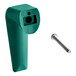 A green plastic Bunn funnel handle kit with a screw.