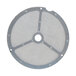 A round metal mesh screen with a white circle in the middle.