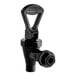 A black plastic faucet with a plastic handle and a nut.