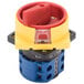 An ARY Vacmaster power switch with a red and yellow switch and a blue handle.