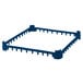 A blue plastic Vollrath extender with holes for glass racks.