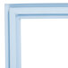 A close up of a white surface with a blue frame.