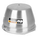 A silver metal Bunn funnel with black and white decals.