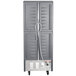 A grey Metro C5 hot holding cabinet with solid Dutch doors.