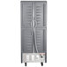 A grey Metro C5 hot holding cabinet with solid doors and wire slides.