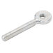 A close-up of a metal screw with a nut.