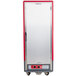 A red and silver Metro C5 hot holding cabinet with a solid door.