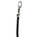 A close-up of a black cable with a metal hook on it.