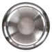 A close-up of a silver circle with a white background.