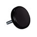 A black Carlisle circular knob with a screw on top.