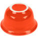 A red Fiesta china bowl with a white rim.