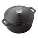 An American Metalcraft black cast iron Dutch oven with a lid.