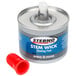 A silver Sterno can with a blue label and a red cap with a red plastic tube inside.