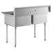 A Regency stainless steel sink with two compartments on galvanized steel legs.