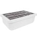 A white Carlisle Coldmaster container with silver trays inside.