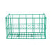 A green wire rack with 15 compartments for soup bowls.