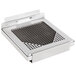A silver metal square with a grid of holes.