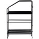 A black metal Bunn 4 Position Hopper Rack with four shelves.