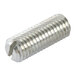 A close-up of a silver set screw.