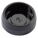 A black round plastic plug with a small hole in it.