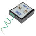 A small black box with two switches and a green wire.