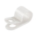 A white plastic cable clamp with holes.