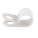 A white plastic Waring cable clamp with holes.