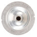 A silver metal Waring bearing holder with a hole in the center.
