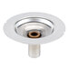 A stainless steel Waring bearing holder with a hole in the center.