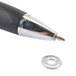 A black and silver pen tip with a metal washer on top of it.