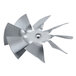 A metal fan blade with a hole.