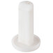 A white plastic object with a round base.