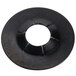 A black metal circular washer with a hole in it.