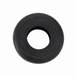 A black rubber bushing with a hole in the middle.