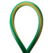 A green and yellow cable with rubber bands on the ends.