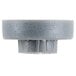 A grey plastic wheel with a round top.